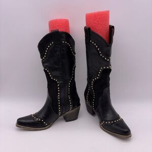 Unknown Black Leather Studded Cowgirl Boots